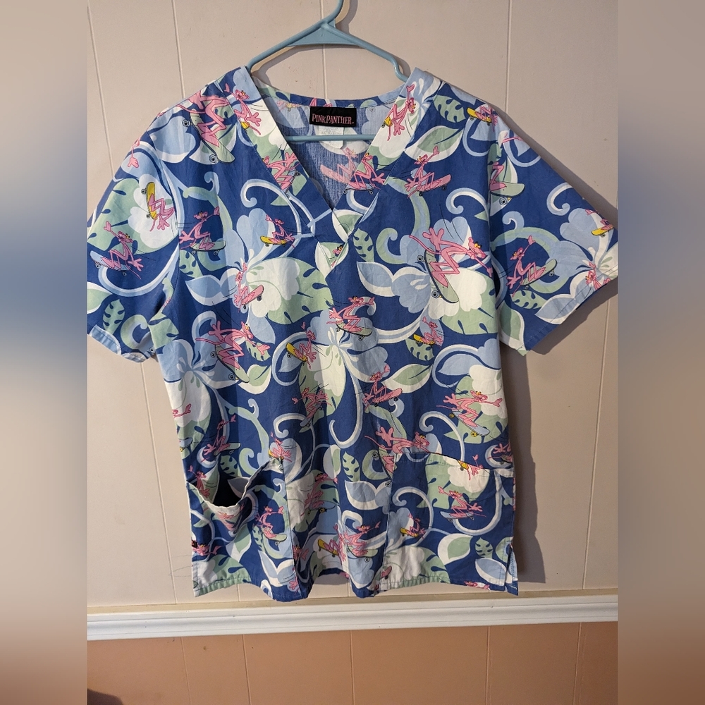 Pink Panther Scrubs Top Women's Size Size Large